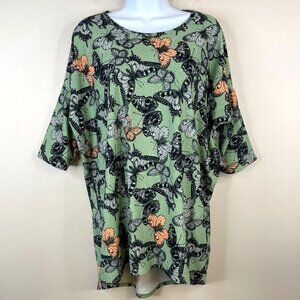 Lularoe Womens Butterfly Tunic Top Size M Green All Over Print Comfy Soft Irma